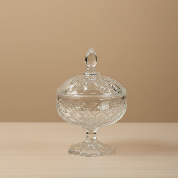 GB1843 Glass Candy Jar – Elegant Diamond-Cut Pedestal Design with Lid