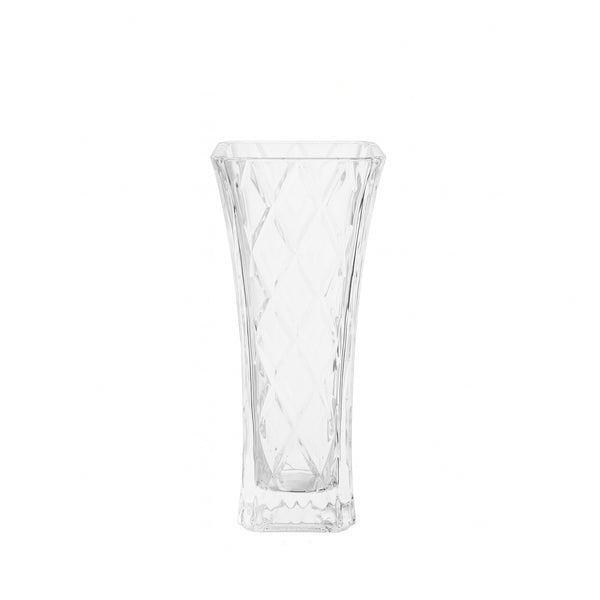 P-26497-EX Rain Glass Flower Vase – 20cm (H) – Clear Diamond-Cut Design