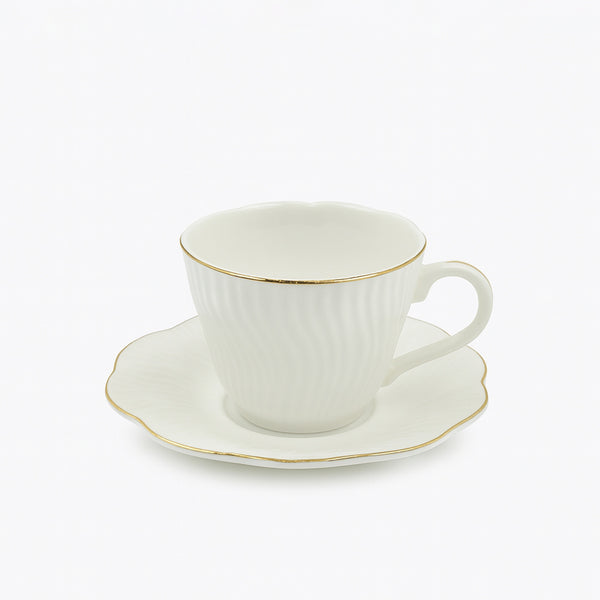 SC3641 Coffee Cup & Saucer Set – 6-Piece Porcelain with Gold Rim