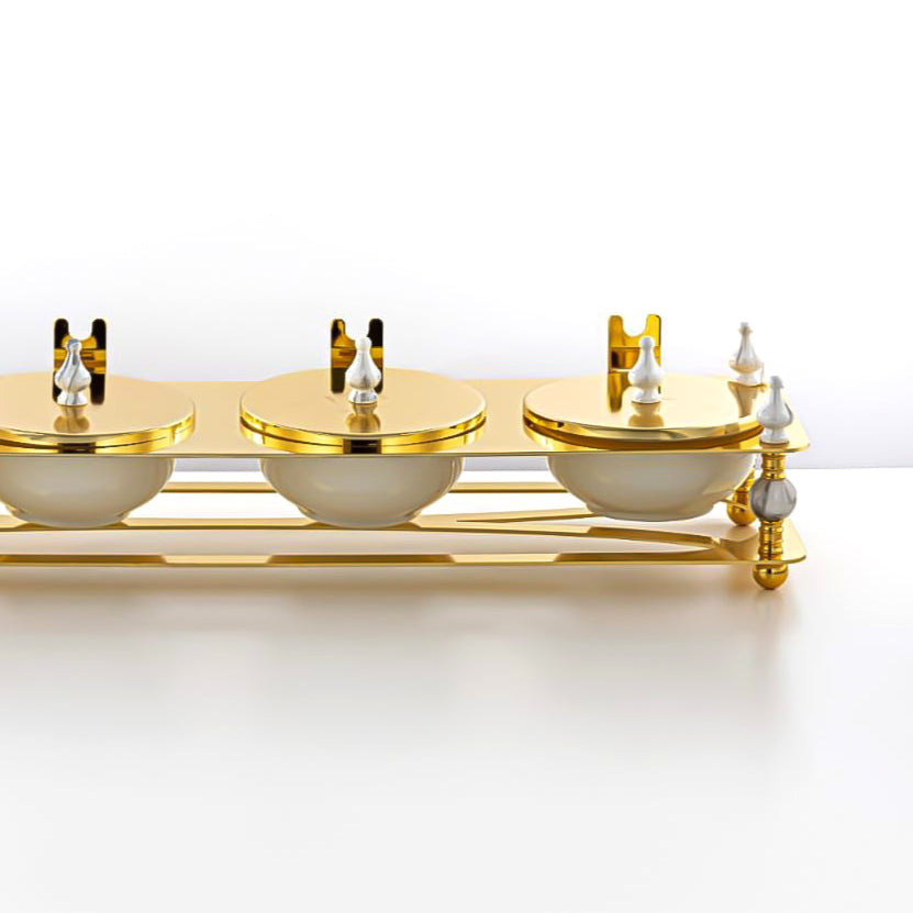 HM4106-G Candy Box 4 Section – Luxurious Gold Finish with Lidded Bowls and Decorative Stand