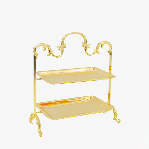 CD-7273 – 2-Layer Tray with Stand – Gold – 25cm (W) x 30cm (H)