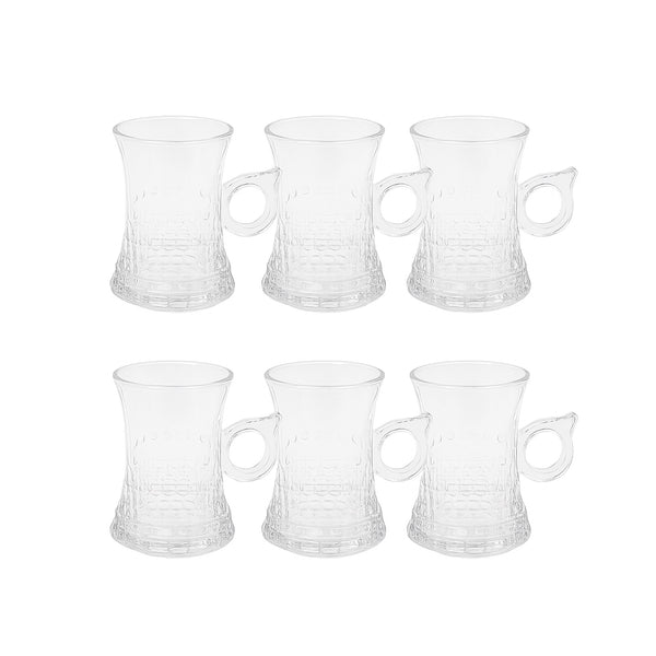 TG-523 – Glass Tea Cup 6-Piece Set – Clear Design with Ring Handle
