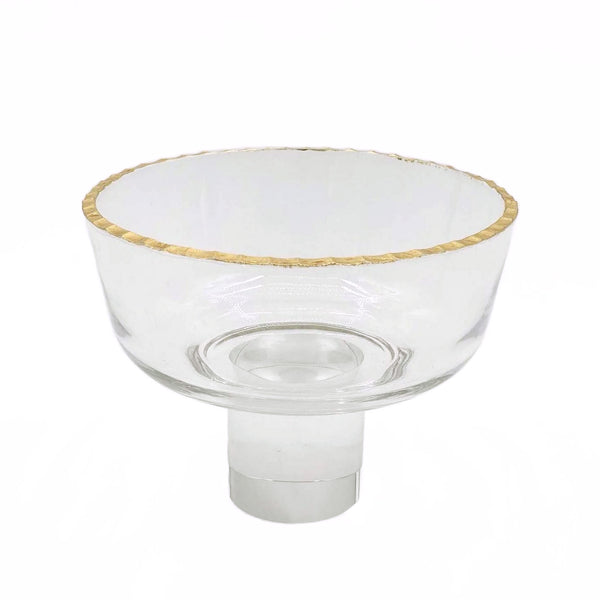 VG402 Glass Bowl With Crystal Stand and Gold Rim - 5cm