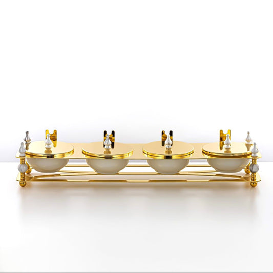 HM4106-G Candy Box 4 Section – Luxurious Gold Finish with Lidded Bowls and Decorative Stand
