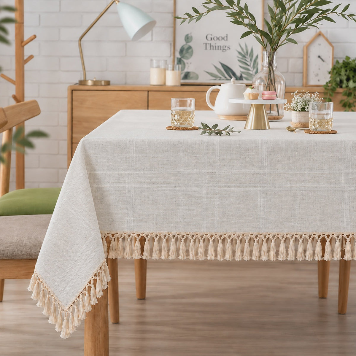 97187-13/99315-10 Fabrix Fringed Rectangular Tablecloth – 135 × 180 cm – Cream