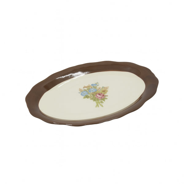 SC4077 Solecasa Oval Plate 12" – Vintage Ceramic Serving Platter with Brown Border