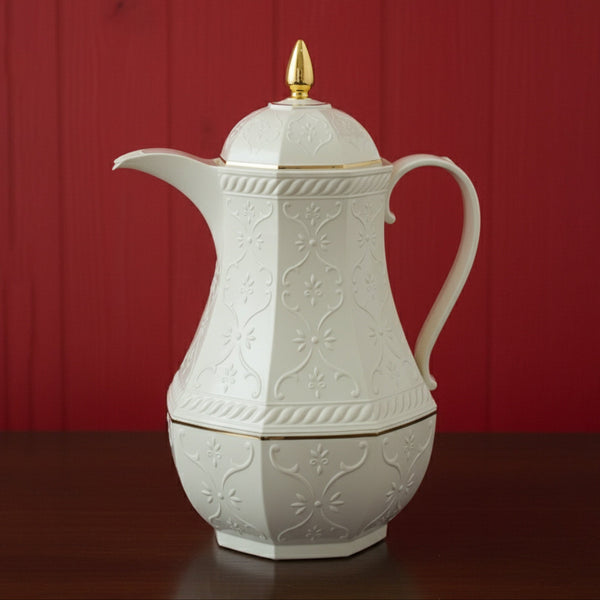 RS-624 Rose Vacuum Flask – 1.3L – Coffee Server – Ivory Finish with Golden Accents