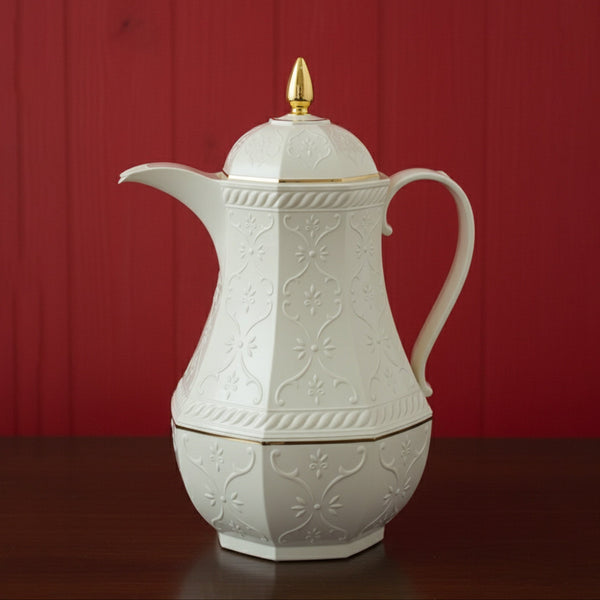 RS-624 Rose Vacuum Flask – 1.0L – Coffee Server – Ivory Finish with Golden Accents