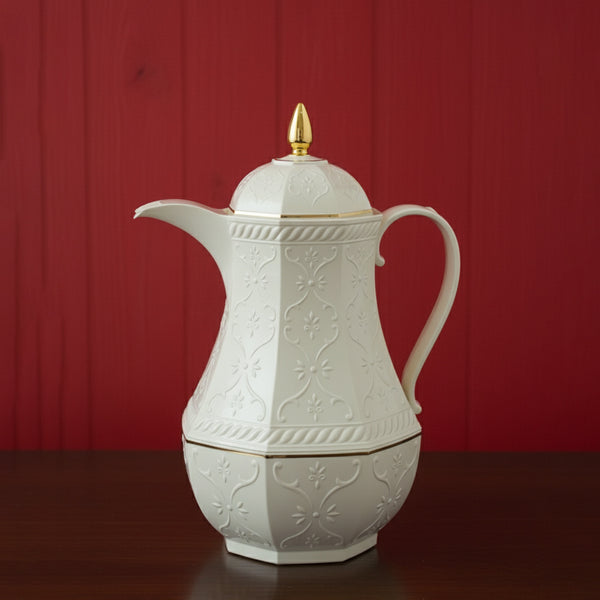 RS-624 Rose Vacuum Flask – 0.6L – Coffee Server – Ivory Finish with Golden Accents