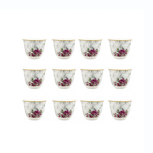 GP-94 Cawa Cup Set – 12 Pieces – 80ml – Elegant Floral Design