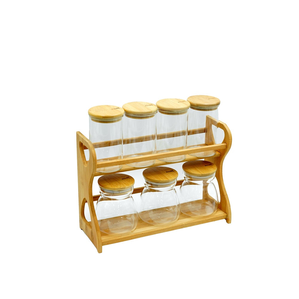 GER1687 Glass Canisters With Wooden Rack