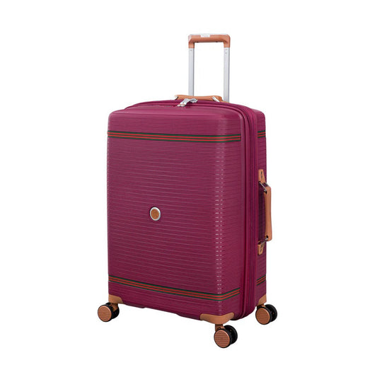 IT Luggage 25" Medium Trolley Bag – Expandable PP Hard Shell Spinner with TSA Lock, Secure-it Zippers & Green/Red Webbing, SKU 15-3108-08 – Burgundy with Almond Trim