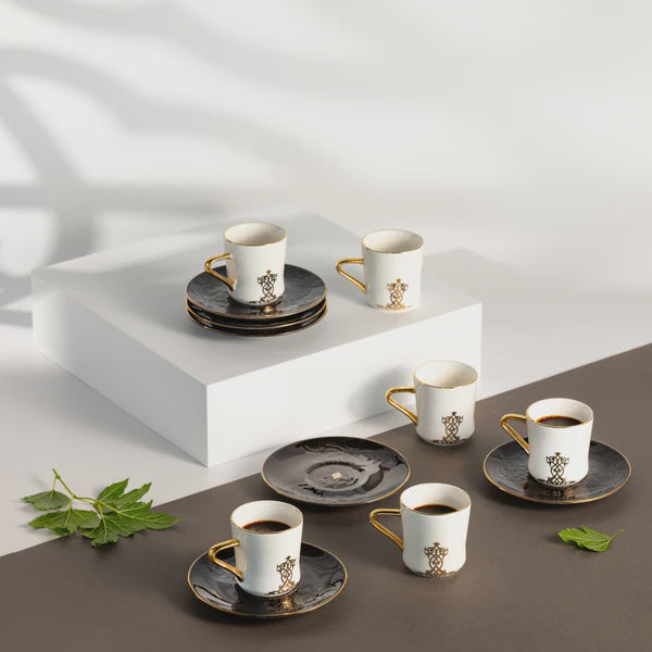 ET2949 Naqsh Turkish Coffee Cup & Saucer 12-Piece Set – Black & Gold