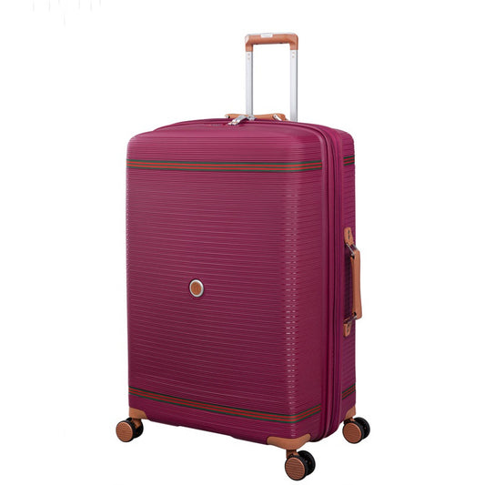 IT Luggage 29" Large Trolley Bag – Expandable PP Hard Shell Spinner with TSA Lock, Secure-it Zippers & Green/Red Webbing, SKU 15-3108-08 – Burgundy with Almond Trim