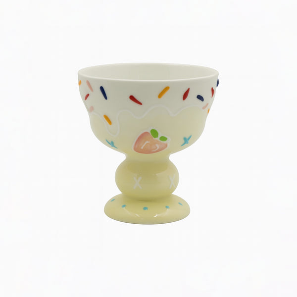 1517-16 Ceramic Ice Cream Cup – 320ml – Yellow Dessert Cup with Sprinkles & Fruit Motif