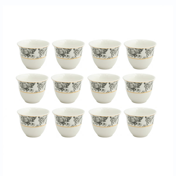GP-48 Cawa Cup Set – 12 Pieces – 80m  – Black Floral Design