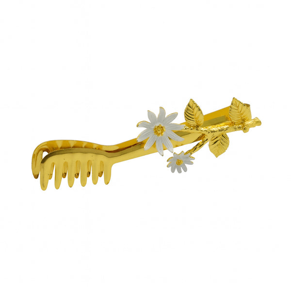 94757-08 Incense Charcoal Tongs – Gold Finish with White Flower Accent