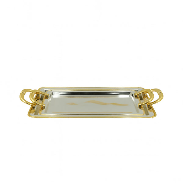 NB6058 Silver & Gold Serving Tray – 2-Piece Set, Rectangular Design with Handles