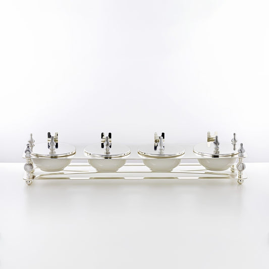 HM4106-S Candy Box 4 Section – Elegant Silver Finish with Lidded Bowls and Decorative Stand