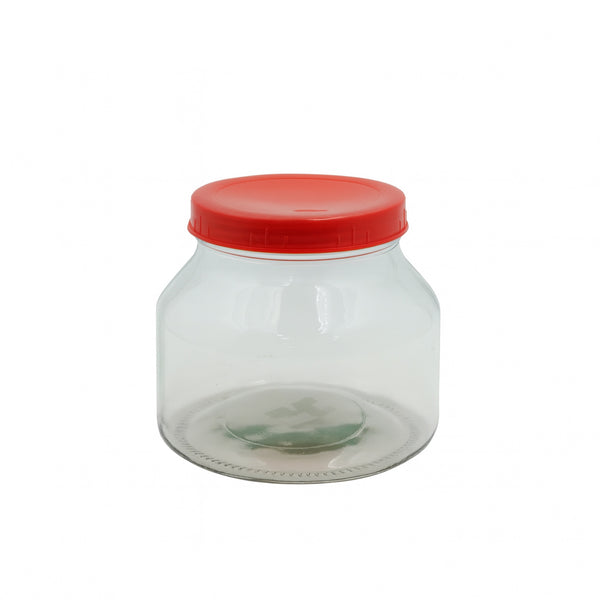 HMK20160 Glass Storage Jar 1550ML – Clear with Red Screw Lid