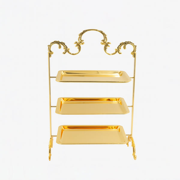 CD-7277 – 3-Layer Tray with Stand – Gold – 25cm (W) x 40cm (H)
