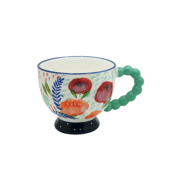 1515-16 Ceramic Mug –  Floral Design with Green Handle