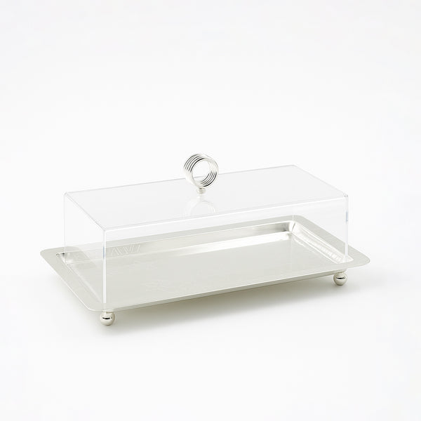 VK1003S – Acrylic Serving Tray with Lid – Silver – 18cm (L) x 25cm (W) x 8cm (H)