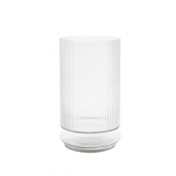 PG1021 Glass Flower Vase – 16cm (H) – Transparent Ribbed Cylinder Design