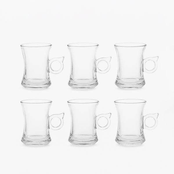 TG-521 – Glass Tea Cup 6-Piece Set – Clear Minimalist Design with Ring Handle