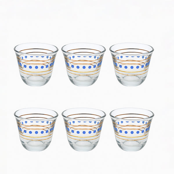 GER5665 – Cawa Cup – 6-Piece Set – Clear Glass Blue Dot & Gold Line Design