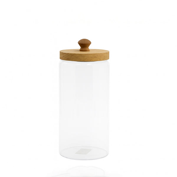 Glass Grain Tank with Wooden Lid – Kitchen Storage Jar