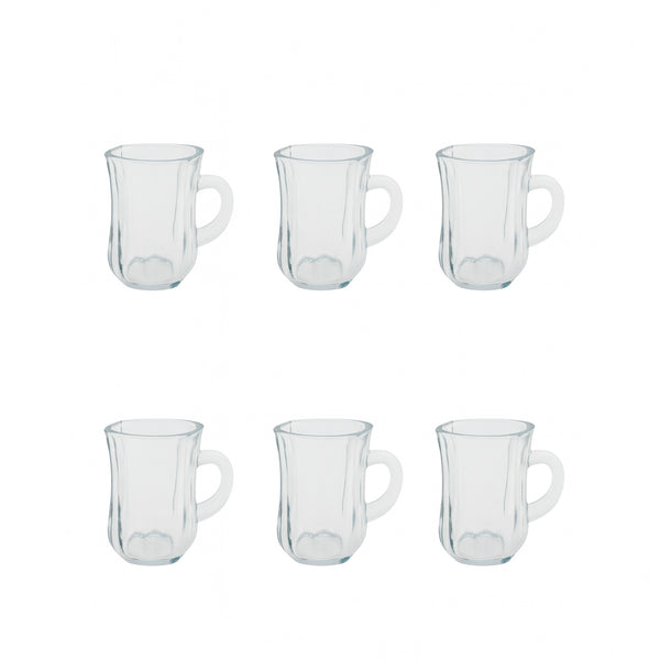 9834 Coffee Glass Set – 6 Pieces – Clear Glass with Elegant Handle Design
