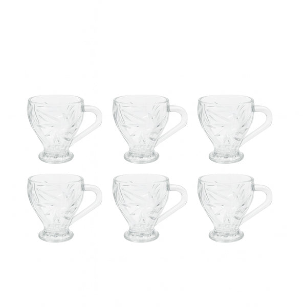 228 KM Roma Glass Cup 6-Piece Set 170ml – Elegant Star-Cut Design with Pedestal Base & Handle