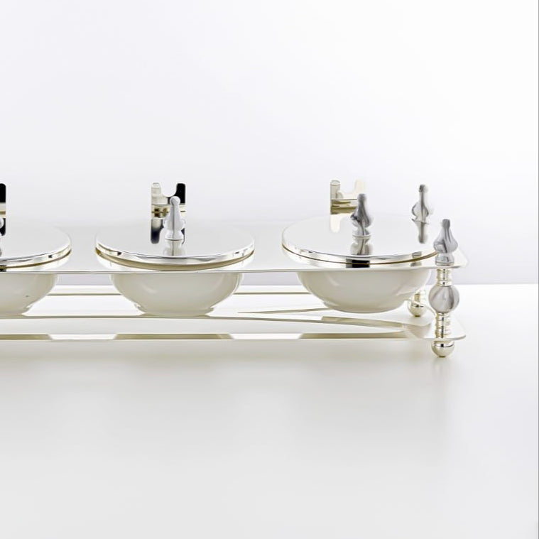 HM4106-S Candy Box 4 Section – Elegant Silver Finish with Lidded Bowls and Decorative Stand