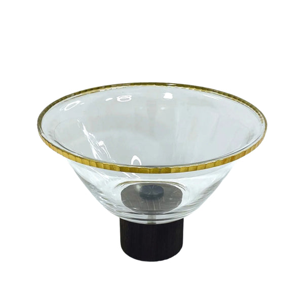 VG204 Glass Bowl With Wooden Stand and Gold Rim - 26cm x 17cm