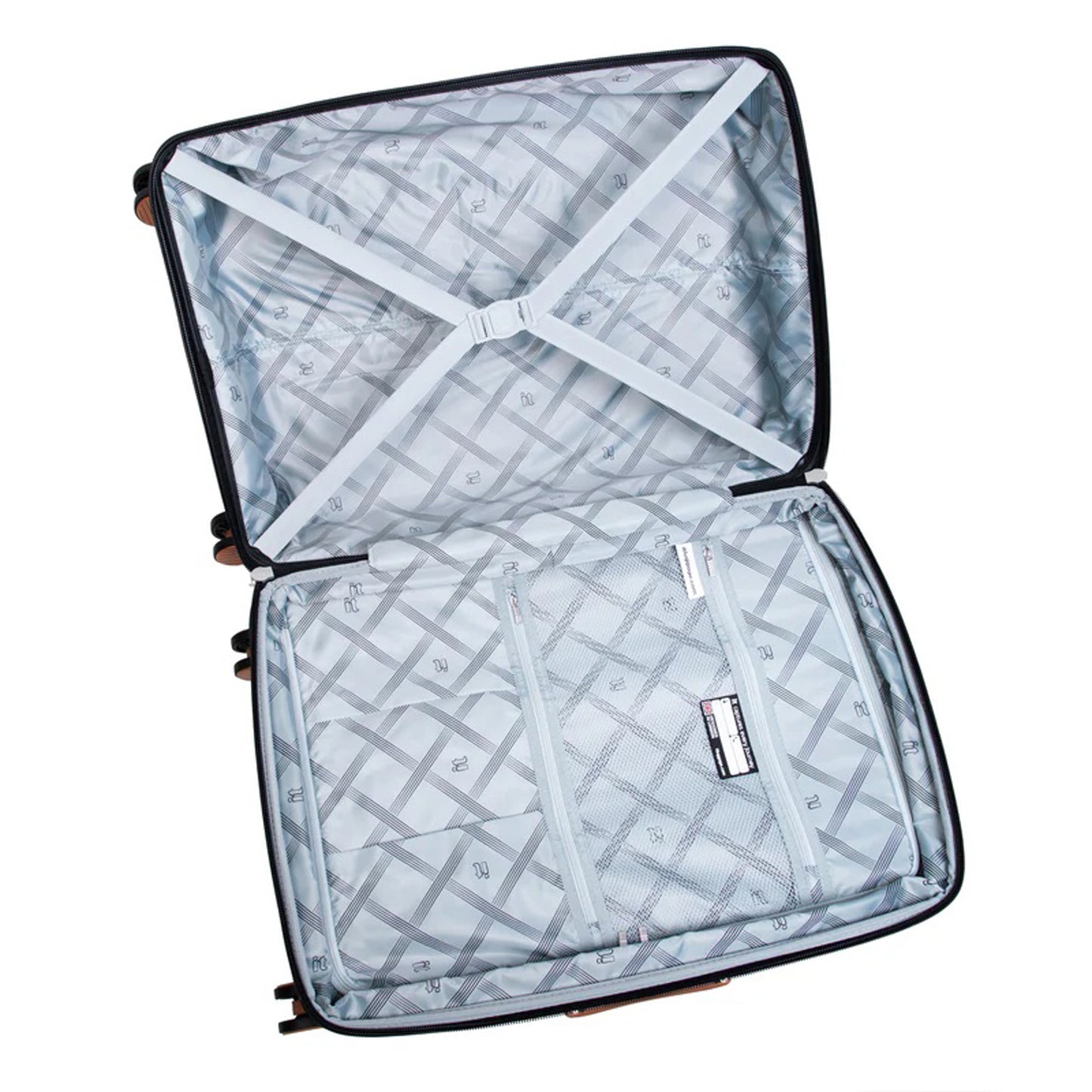 IT Luggage 29" Large Trolley Bag – Expandable PP Hard Shell Spinner with TSA Lock, Secure-it Zippers & Green/Red Webbing, SKU 15-3108-08 – Black with Almond Trim