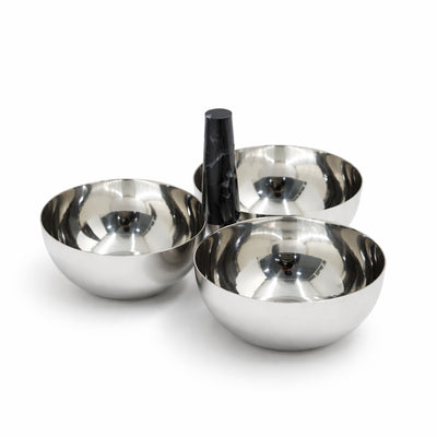 12093 Triple Serving Bowl Set with Black Cast Resin Top Handle – Stainless Steel Silver Finish | Siddiq Gifts – Mussafah Abu Dhabi