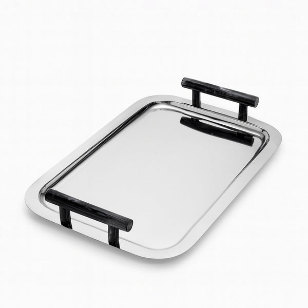12099BL Serving Tray – Black – 50 × 35 cm – Premium Large Stainless Steel Tray with Resin Handles