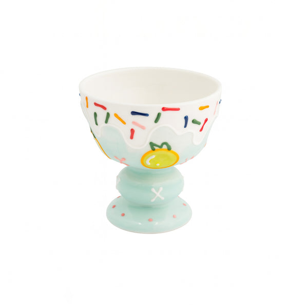 1518-18 Ceramic Ice Cream Cup – 320ml – Mint Green Dessert Cup with Sprinkles & Lemon Motif
