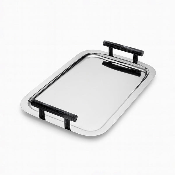 12100BL Serving Tray – Black – 40 × 31 cm – Premium Stainless Steel Tray with Resin Handles