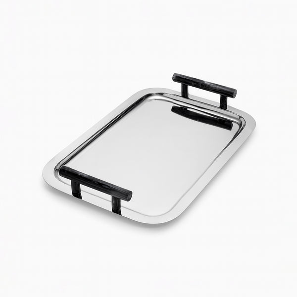 12101BL Serving Tray – Black – 30 × 21 cm – Premium Stainless Steel Tray with Resin Handle