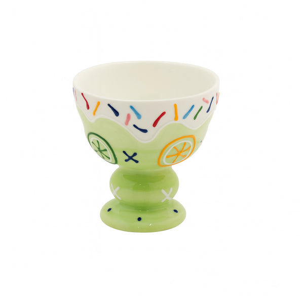 1517-17 Ceramic Ice Cream Cup – 320ml – Green Dessert Cup with Sprinkles & Citrus Motifs