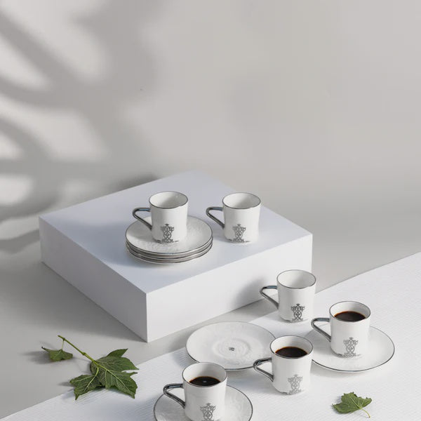 ET2946 Naqsh Turkish Coffee Cup & Saucer 12-Piece Set – White & Silver