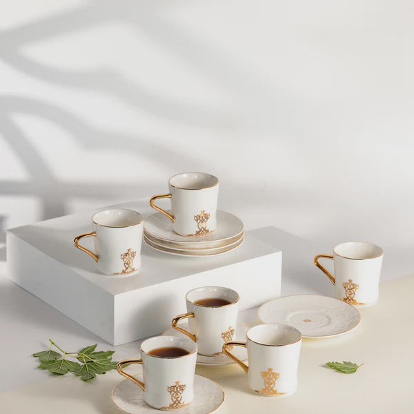 ET2950 Naqsh Tea Cup & Saucer 12-Piece Set – White & Gold