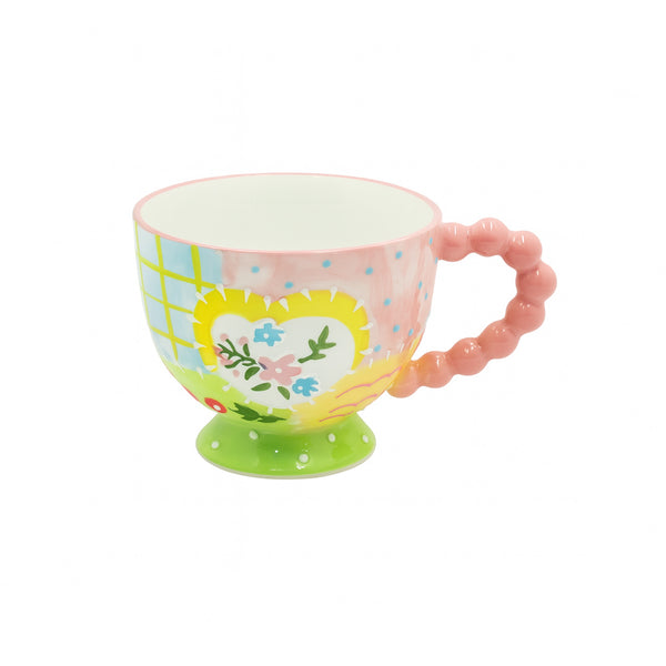 1517-04 Ceramic Mug –  Floral Design with Bubble Handle