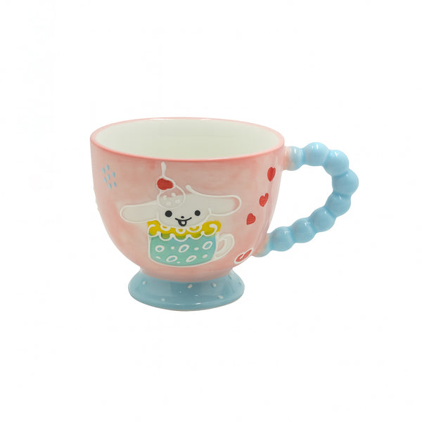 1516-11 Ceramic Mug – 450ml – Pink Mug with Blue Bubble Handle