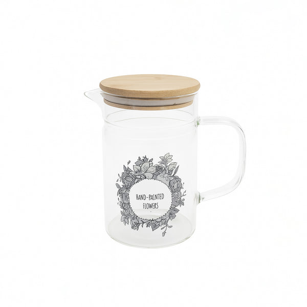81130-01 Glass Jug with Wooden Lid – Hand-Painted Floral Design