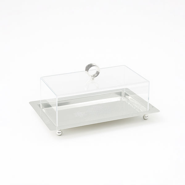VK1004S – Acrylic Serving Tray with Lid – Silver – 15cm (L) x 26cm (W) x 8cm (H)