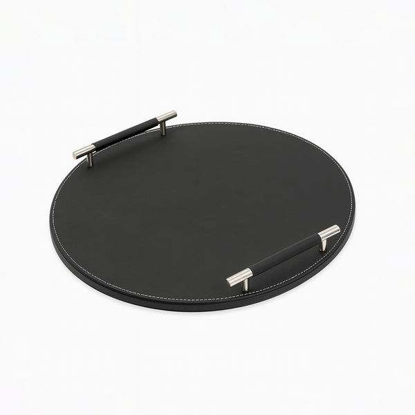 23R0010010 Round Leather Tray with Handles – 50 cm – Black