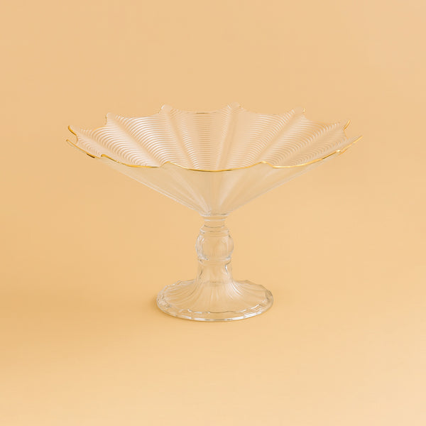 SJ626 – Glass Fruit Bowl with Gold Rim and Decorative Stem Base – 20cm (D)